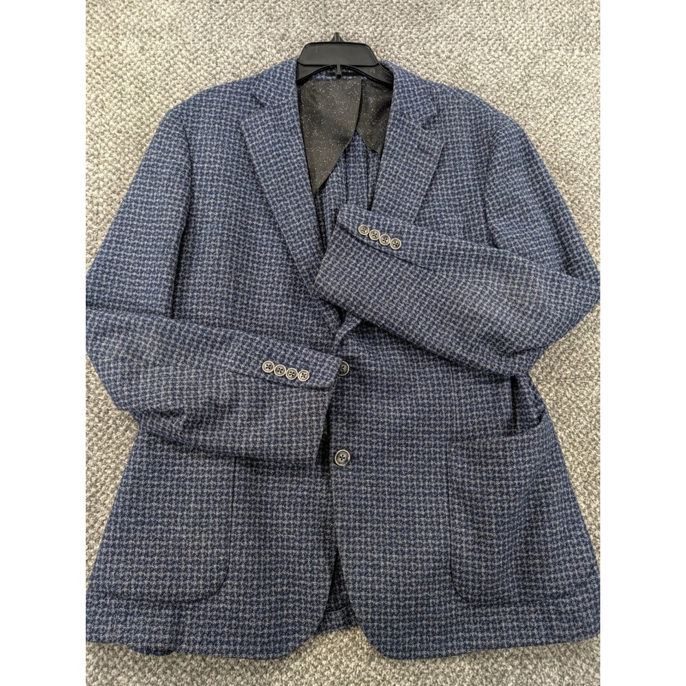 Pursuit Riserva JKT Mens 44R Slim Blue Micro Check Wool Blend Sport Coat Blazer